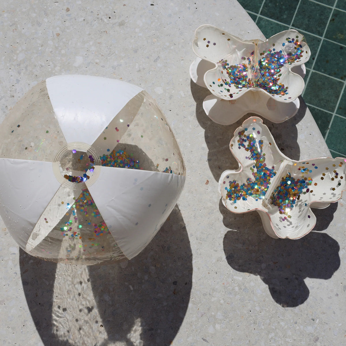 INFLATABLE BEACH BALL COTTON CANDY GLITTER