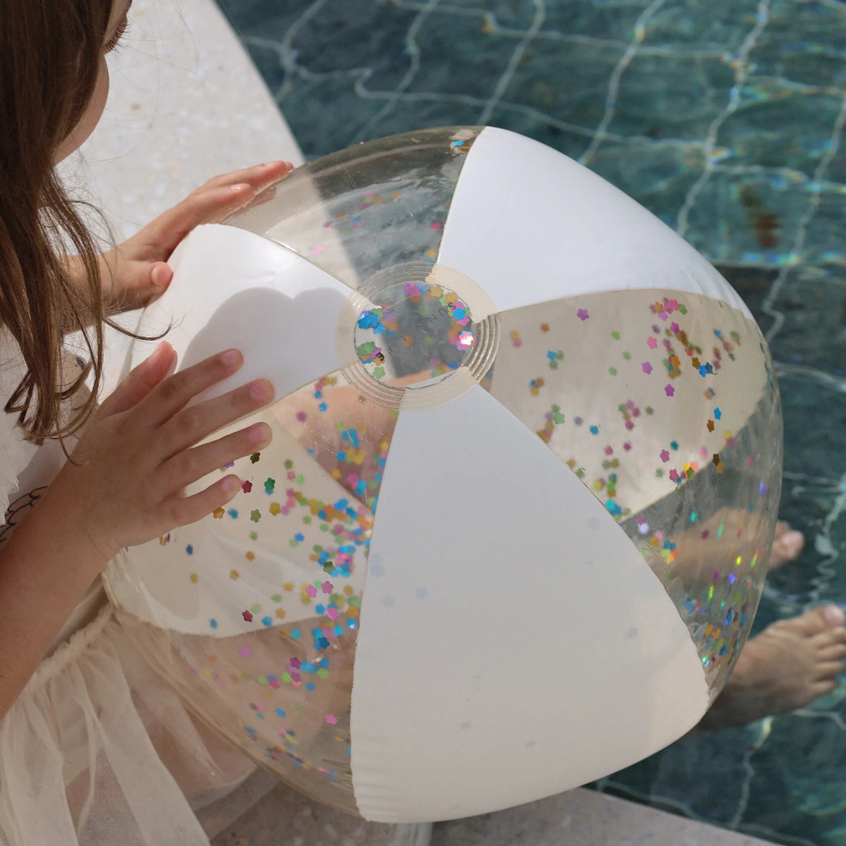 INFLATABLE BEACH BALL COTTON CANDY GLITTER