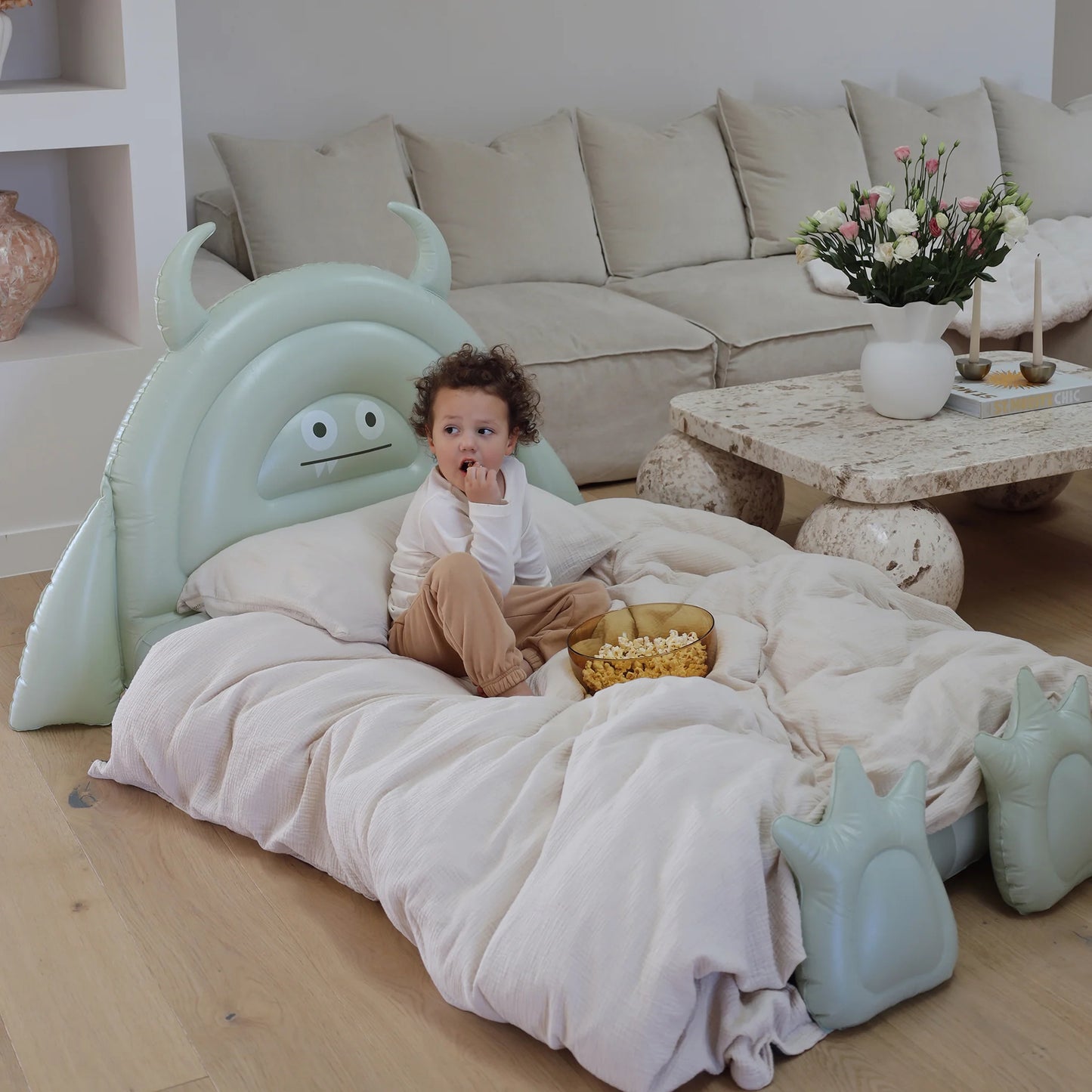 KIDS SLEEPOVER BED MONSTER SAGE