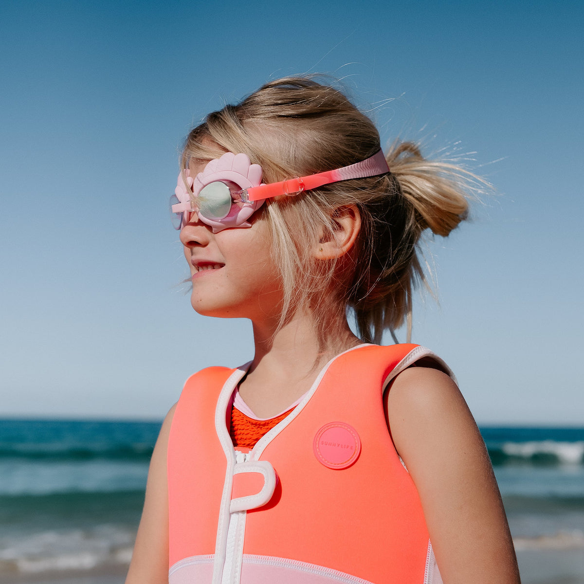 MINI SWIM GOGGLES MELODY THE MERMAID NEON STRAWBERRY
